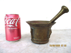 Antique Primitive Old Brass Apothecary Tool Mortar Pestle Nice Original Patina
