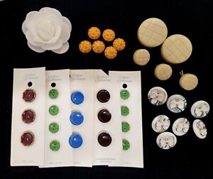 Lot Set Vtg Sewing Buttons Nos Glass Suttons Lucite Rhinestone Carved Celluloid 
