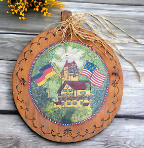 Vintage Handpainted Wooden Bread Board Pizza German Painting Wall Plaque Hanging