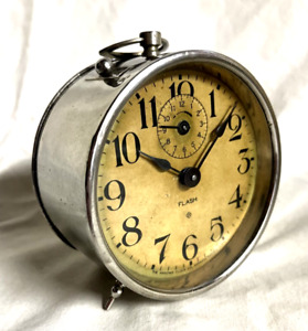 Antique Ansonia Flash Polished Nickel Key Wind Alarm Clock Working