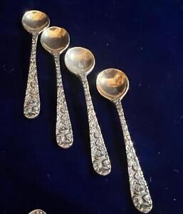 Set Of 4 Sterling Salt Spoons Roses