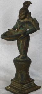 Antique Indian Asian Hindu Bronze Oil Lamp Chola Deepa Lakshmi