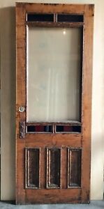 1 Antique Exterior 34x89 Vintage Stained Glass 5 Lite Entryway Door Old 1392 22b