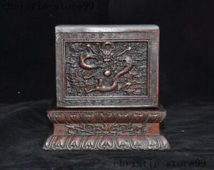 6 China Redwood Wood Carved Dragon Statue Dynasty Emperor Seal Stamp Signet Box