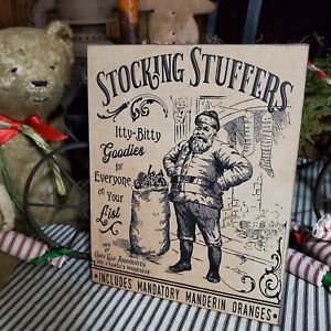 Primitive Victorian Vintage Old Style Christmas Santa Stocking Stuffers Sign