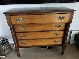 Antique Wooden Birdseye Maple Chest Of Drawers