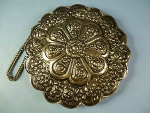 900 Coin Silver Mirror Ornate Repousse Hanging Round Lighfloral Scallop Hallmark