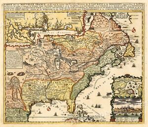 Map Of New France 1718 Vintage Style North America Map 20x24