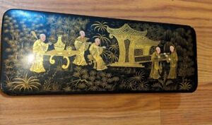 Antique Vintage Japanese Lacquer Ware Box With Black Gold 4x10 5 See All Pic