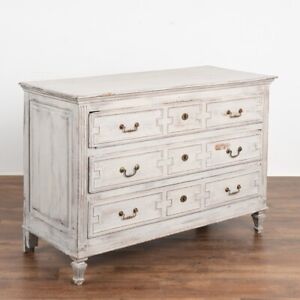 French Oak Large Chest Of Three Drawers Painted Gray Circa 1820 40