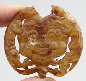 54mm China Old Jade Hand Carving Ancient Animal Head Amulet Pendant S70
