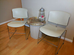Two Original 1974 Dated Max Stacker Chiairs By Steelcase Artict White Color