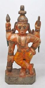 Antique Wooden God Vishnu Idol Figurine Original Old Fine Hand Carved Painted