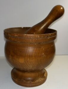 Antique Wooden Mortar Pestle Compounding Turned Wood