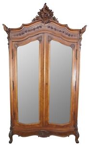 Antique Bedel Cie French Louis Xv Walnut Baroque Mirrored Knockdown Armoire