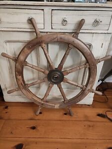 Vintage Maritime Nautical Boat Wooden Ship Wheel 36 Antique Steering Wheel Deco
