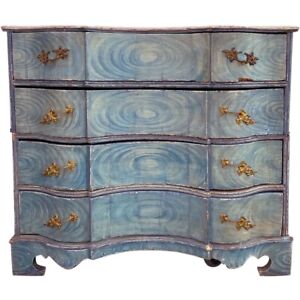 Antique Swedish Oak Blue Painted Two Part Chest Of Drawers 18th Century