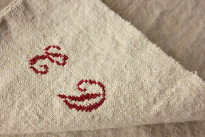 Antique French Hand Guest Kitchen Towel Cd Monogram Linen C1900 Washed