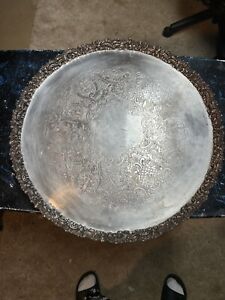 Rare Vintage Large Barker Ellis Silver Plated Gallery Serving Tray Footed 1912
