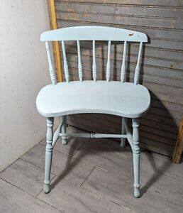 Vintage Shabby Chic Chippy Painted Wood Kidney Vanity Stool Chair Spindles