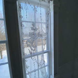 Floral White Lace Applique Door Curtain Antique French Fabric Textile Drape