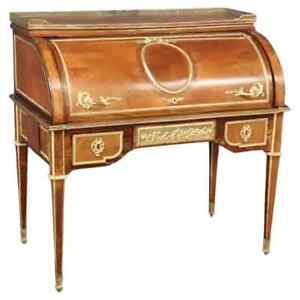Best Dore Bronze Mounted Putti Walnut Cylinder Writing Desk With Leather