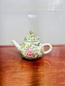 Rare Antique Small Chinese Famille Rose Porcelain Teapot