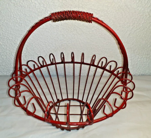 Antique Vintage Red Metal Wire Egg Basket Gathering Farmhouse Country Decor