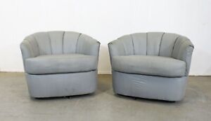 Pair Of Mid Century Danish Modern Selig Barrel Back Swivel Club Chairs
