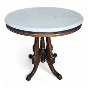 Antique Oval Marble And Mahogany Center Table