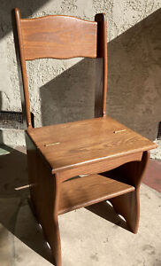 Beautiful Mid Century Modern Solid Oak Wood Convertible Ladder Folding Chair Mcm