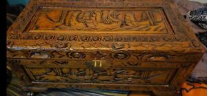Antique Vintage Carved Asian Chinese Wedding Chest Camphor Storage Trunk 41 
