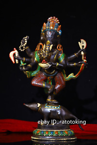 12 Tibet Tibetan Buddhism Hand Engraved Inlaid Gems Elephant Trunk God Of Wealth