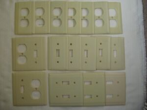 Bryan P S Uniline Ribbed Ivory Bakelite Outlet Switch Wall Plate Cover Lot Of 17