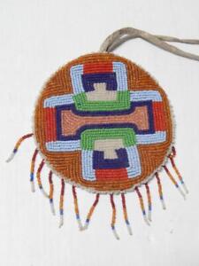 Antique 1890s Kutenai Indian Contour Fully Beaded Bag Target Pouch