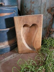  Early Primitive Wooden Carved Heart Mold