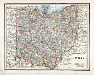 1889 Ohio Map Original Dayton Akron Cleveland Sandusky Columbus Cincinnati