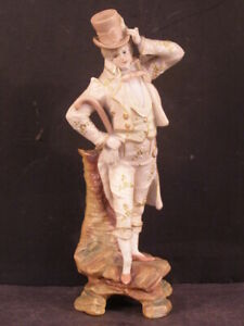 19 C Victorian Porcelain Austrian Figurine Teplitz Pottery Gentleman Statue Girl