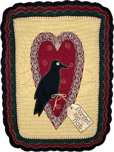 Primitive Folk Art Valentine S Heart Crow Penny Rug Quilted Wall Hanging 20 