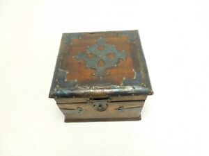 Antique 1800 S Wood Western Rustic Treasure Chest Box Lockable 6 X 6 X 4 1 2 
