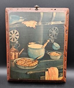Vintage Decoupage Wooden Plaque Kitchen Stove Enamel Pots Cooking 11 5 X 9 5 