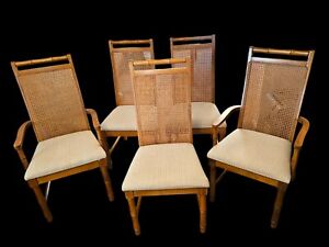 Vintage Broyhill Faux Bamboo Cane Back Chairs Set Of 5 Mid Century