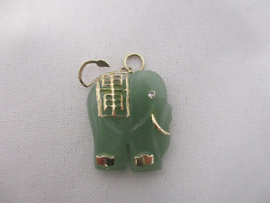 Vintage Carved Jade With 14k Yellow Gold Diamond Chip Eye Pendant