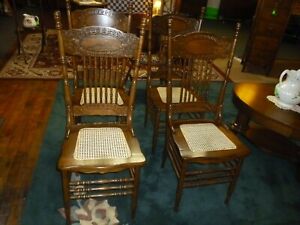 Antique Oak Larkin Chairs Press Back Cane Seats Set Of 4 Refinished 1908