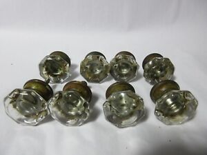 8 Antique Faceted Glass Brass Cabinet Dresser Drawer Knobs Pulls 1 3 16 