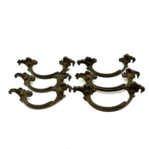 Antique Art Nouveau Cast Brass Drawer Pulls Cabinet Lot Of 6 Ornate 1046