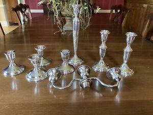 Lot Of Sterling Silver Candle Sticks Plus One Sterling Towel Spoon