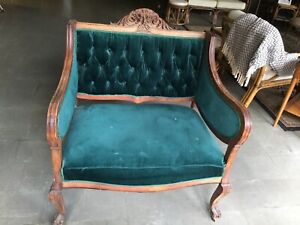 Antique Victorian Carved Wood Settee Love Seat 33 Wide 39 Tall Vtg Beautiful