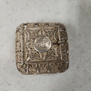 Antique Vintage Filigree 800 Silver Pill Box 1 40 1 40 Religious Joseph Jesus