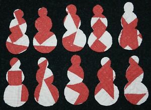 10 Primitive Antique Cutter Quilt Snowmen Christmas Scrapbooking Red White